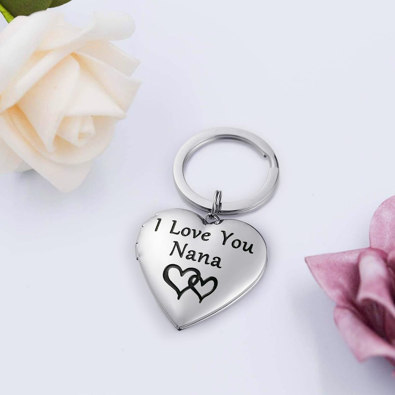 PHOCKSIN Silver Heart Locket Keychains for Women Gold Photo Locket Key chain that Hold Pictures New Years Gifts for Women - Image 2